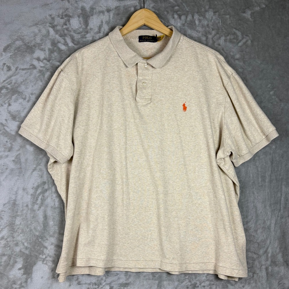 Polo Ralph Lauren Mens Polo Shirt Mens XL‎ Oatmeal Beige Boxy Preppy Old Money
